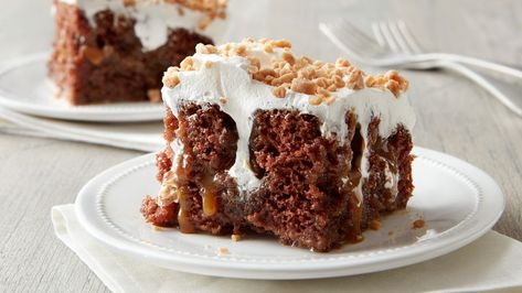 Better-Than-Almost-Anything Cake Recipe - BettyCrocker.com Skor Cake, History Cake, Soaked Cake, Better Than Anything Cake, Betty Crocker Cake, Toffee Chips, Betty Crocker Recipes, Cake Mixes, 30 Birthday