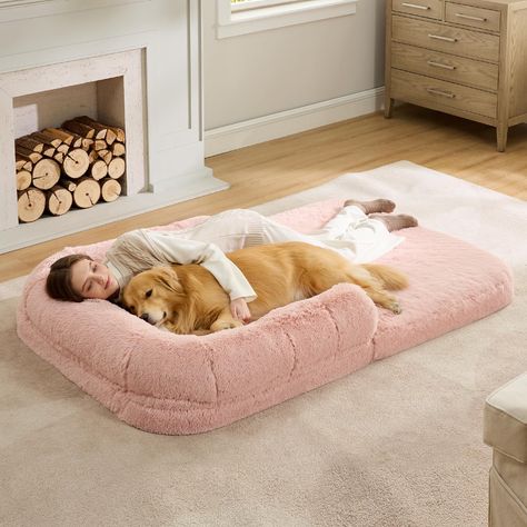 PRICES MAY VARY. Unparalleled Spacious Versatility: Dive into a world of comfort with our Foldable Human Dog Bed. Ideal for relaxation, this spacious bed doubles as a cozy place to lounge and is perfect for cuddling, napping, reading, or gaming in any room. Its foldable design, complete with handles, makes it effortlessly portable within your home or for outdoor adventures like picnics and camping. Plus, a handy pocket is included for storing essentials. Orthopedic Support for Ultimate Comfort: Dog Bed For People, Giant Dog Bed, Giant Dog Beds, Human Dog Bed, Human Dog, Dog Gadgets, Dog Things, Dog Bed Furniture, Giant Dogs