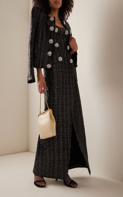 Tweed Long Dress, Tweed Gown, Gown Long Sleeve, Fashion Silhouette, Maxi Gown, Lace Dresses, Tweed Dress, Maxi Gowns, Bustiers