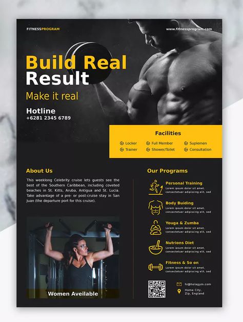 Fitness Flyer Template AI, EPS, PSD. Download Fitness Branding, Fitness Marketing, Poster Sport, Fitness Flyer, Fitness Humor, Gym Poster, Celebrity Cruise, Gym Interior, Visiting Card Design