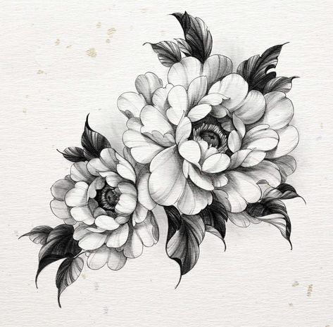 Japanese Flower Tattoo Design, Tattoo Design Black And Grey, Japanese Peony Tattoo, Peony Flower Tattoos, Floral Back Tattoos, Instagram Asian, Peony Drawing, Flower Reference, Hanya Tattoo