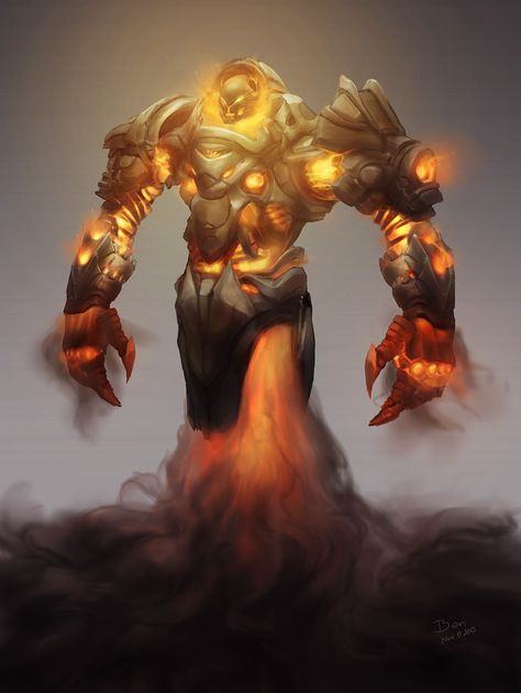 Fire Guardian Golem on Behance Fire Golem, Fire Guardian, Arte Robot, Cool Monsters, Fantasy Races, Fantasy Monster, Mythological Creatures, Monster Design, Creature Concept Art