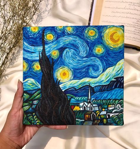 Square Canvas Painting Ideas, Lukisan Van Gogh, Desenhos Van Gogh, Van Gogh Drawings, فنسنت فان جوخ, Modern Art Canvas Painting, Starry Night Art, Spiderman Art Sketch, Starry Night Painting