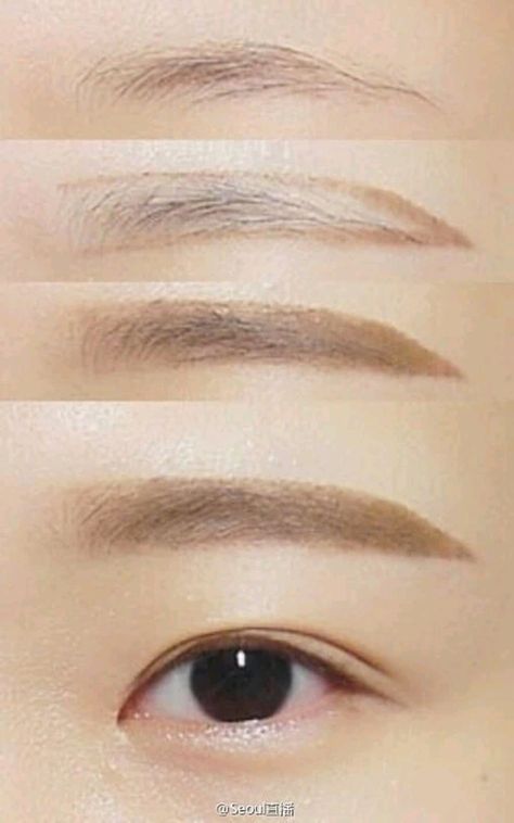 MAKE up More Korean Straight Eyebrows, Puppy Eyeliner, Korean Eyebrows, Eyeliner Aesthetic, Makeup Korean Style, Straight Eyebrows, Straight Brows, Korean Makeup Tips, Membentuk Alis