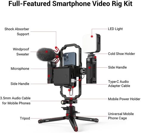 Best Tripod For Vlogging, Phone Vlogging Setup, Camera Rig Setup, Iphone Vlogging Setup, Phone Stabilizer, Ring Light For Iphone, Vlogging Equipment, Filmmaking Gear, Film Equipment