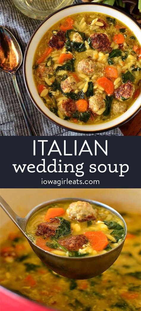 Get ready to fall in love with Italian Wedding Soup! This hearty soup full of vegetables, pasta, and homemade meatballs will win you over. iowagirleats.com keywords: soup recipes, soup recipes healthy, soup recipes easy, italian wedding soup recipe Easy Italian Wedding Soup, Wedding Soup Recipe, Italian Wedding Soup Recipe, Vegetables Pasta, Free Lunch, Wedding Soup, Iowa Girl Eats, Instant Pot Soup Recipes, Hearty Soup