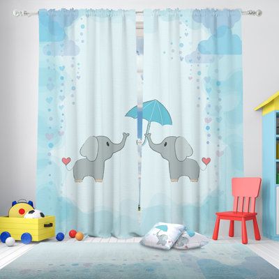 Umbrella Elephants Kids Room Curtain 100% Blackout Thermal Curtain Set of 2 Curtain Size per Panel: 52" W x 45" L | Lilijan Home & Curtain Polyester Curtain Polyester in Black, Size 45.0 H in | Wayfair | Home Decor Elephant Curtains, Curtains Childrens Room, Rideaux Boho, Childrens Curtains, Kids Room Curtains, Boho Curtains, Curtain Sizes, Kids Curtains, Thermal Curtains