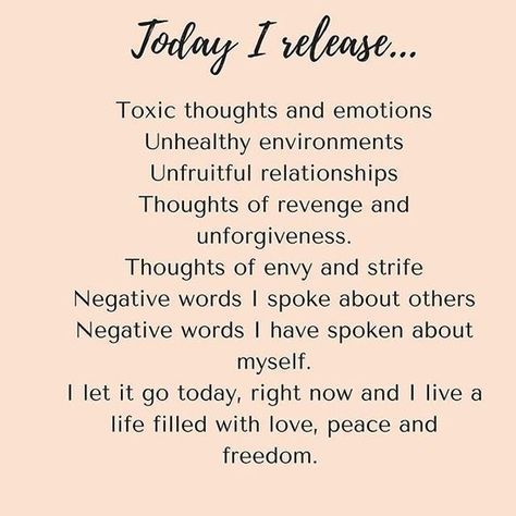 Toxic Thoughts, Yoga Inspiration Quotes, I Release, Negative Words, Healing Affirmations, Motivation Positive, Inner Peace Quotes, Daily Positive Affirmations, Peace Quotes