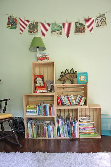 Ridiculously ADORABLE bookshelves Crate Bookshelf, Crate Shelves, Bookshelves Kids, Bookshelves Diy, Three Boys, Toy Rooms, Big Boy Room, Home Decorating Ideas, Organization Bedroom