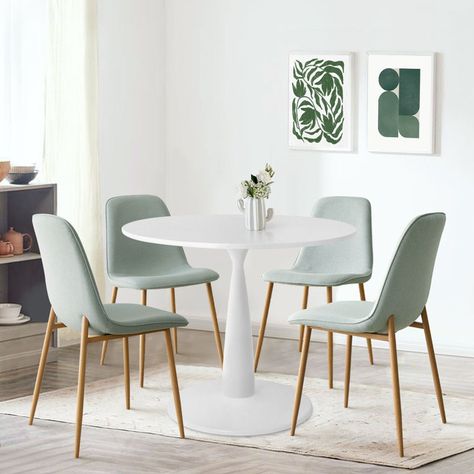 Wade Logan® Folmar 5 - Piece Pedestal Dining Set & Reviews | Wayfair Small Dining Table Set, White Round Dining Table, Round Table Set, Round Dining Room Sets, Round Glass Table, Console Table Living Room, Round Dining Table Sets, Round Kitchen Table, Round Dining Set