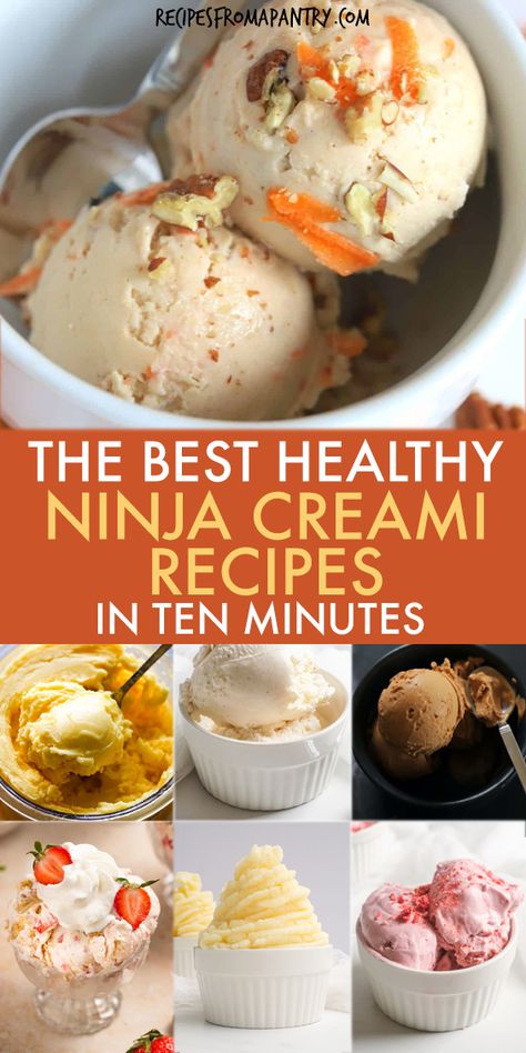 The Ninja Creami lets you easily whip up frozen desserts like homemade healthy Ninja Creami recipes in a matter of minutes. Start with this collection of the sugar free ice creams which Includes low carb, sugar free, keto, low calorie, dairy free options, high protein ninja creami recipes, ninja creami ice cream recipes, smoothie bowl, and sorbets for a guilt free treat with something for everyone. Get the healthier Ninja Creami Recipes!! #ninjacreami #icecream #protein Frozen Yogurt Ninja Cremi, Dairy Free Ninja Cremi Recipes, Ninja Bowl Recipes, Ninja Creamy Vegan Protein Ice Cream, Ninja Creamy Keto Recipes, Ninja Dairy Free Ice Cream Recipes, Ninja Creami Recipes With Almond Milk, Ninja Creamini Protein, Whole 30 Ninja Creami Recipes