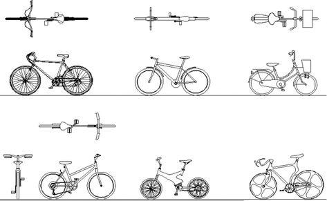 Bike view detail dwg file Bike Architecture, Parking Plan, Bicycle Drawing, Types Of Cycling, Drawing Block, Tourist Office, Playground Design, Architectural Section, Bike Parking