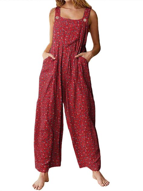 Jumpsuit For Women Flower Print Jumpsuit, Collar Jumpsuit, Tank Jumpsuit, Vintage Jumpsuit, Floral Print Jumpsuit, Jumpsuit Elegant, Essential Dress, Jumpsuit Summer, Red Jumpsuit