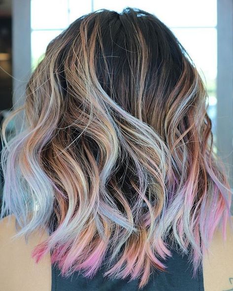 Pastel Rainbow Hair, Peekaboo Hair, Hair Color Pastel, Ombré Hair, Ombre Hair Color, Pastel Hair, Colored Hair, Summer Hair Color, Hair Color Balayage