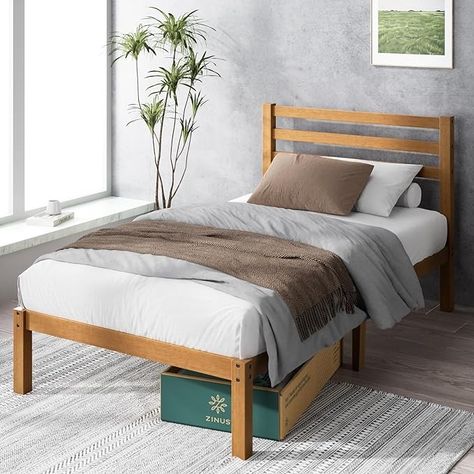 Amazon.com: ZINUS Leah Bamboo Platform Bed Frame, No Box Spring Needed, Wood Slat Support, Easy Assembly, Twin : Home & Kitchen Bed Frame No Box Spring, Bed Furniture Set, Wood Twin Bed, Minimalist Bed Frame, Twin Platform Bed Frame, Gorgeous Bed, Wood Platform Bed Frame, Minimalist Bed, Slatted Headboard