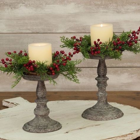 Gray Candle, Piper Classics, Outdoor Christmas Tree Decorations, Christmas Candlesticks, Candle Stick Decor, Outdoor Christmas Tree, Christmas Flower Arrangements, Christmas Farm, Candle Ring