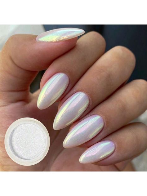 White  Collar  ABS   Embellished   Nail,Hand & Foot Care Chrome Nails Holographic, Nails Pigment Powder, Nails Pearl Effect, Colour Chrome Nails, Mermaid Powder Nails, Pearl White Chrome Nails, White Mermaid Nails, Nails Pearl Chrome, Pearl Powder Nails