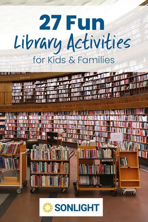 27 Fun Library Activities for Kids & Families Library Activities For High School Students, Library Day Activities, School Library Activity Ideas, Library Kindergarten Ideas, Book Club Activities For Kids, Library Storytime Ideas, Library Activities Elementary, Public Library Ideas, Library Programs For Kids