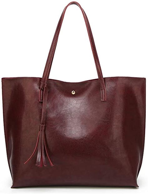 Amazon.com: Women's Soft Faux Leather Tote Shoulder Bag from Dreubea, Big Capacity Tassel Handbag Dark Red New Style : Clothing, Shoes & Jewelry Mom Purses, Kavu Rope Bag, Big Handbags, Soft Leather Tote, Waterproof Tote, Red Leather Handbags, Vera Bradley Tote, Rope Bag, Fashion Tote Bag