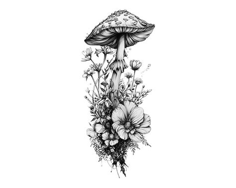 Cover Up Large Tattoo, Plant And Mushroom Tattoo, Plants And Butterflies Tattoo, The Last Of Us Mushroom Tattoo, Greenery Shoulder Tattoo, Flowers And Mushrooms Tattoo, Long Vine Tattoo, Black And White Bee Tattoo, Women’s Thigh Tattoos