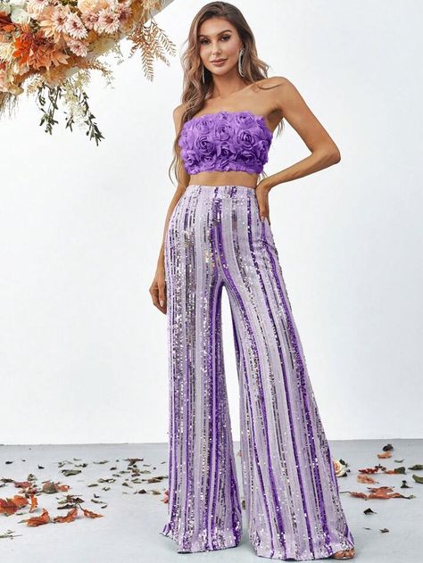 Flower Tube Top, Bach Themes, Mode Purple, Trendy Outfits Indian, Mesh Overlay Dress, Indian Dresses Traditional, Party Wear Indian Dresses, Indian Wedding Outfits, Cropped Tube Top