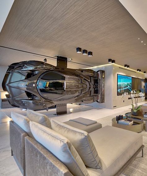 this miami residence is outfitted with a $1.5 million supercar mounted on the wall Brick Wall Decor, Garage Design Interior, Luxury Garage, Modern Garage, Miami Houses, Pagani Zonda, Garage Interior, Garage Design, House Goals