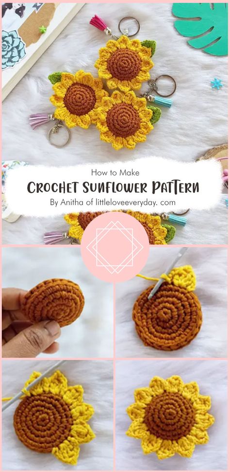 Creating your own sunflower keychain through crochet is a rewarding and delightful experience. The process allows you to combine your love for crafting with a touch of nature’s beauty. So, pick up your crochet hook and start crafting your sunflower keychain today! Crocheting Animals, Crochet Projects To Sell, Crochet Corset, Stylish Sleeves, Sunflower Keychain, Diy Crochet Flowers, Crochet Bookmark Pattern, Crochet Small, Flower Keychain