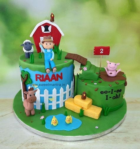 Old Mcdonald Birthday Cake, Old Macdonald Birthday Cake, Old Macdonald Birthday, Customised Cakes, Farm Animal Cakes, Old Mcdonald, Old Macdonald, Cake Kids, Farm Cake