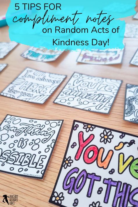 As February rolls in, let's brighten up our school halls with an idea for Random Acts of Kindness Day on February 17th. Imagine colourful notes carrying warm messages spread around your classroom and hallways, creating a positive vibe. In this blog post, you will find a simple yet impactful way to celebrate kindness in your classroom and school community. Discover how exchanging colourful compliment notes can bring joy and connection to your school community. Random Acts Of Kindness Cards Free Printables, Kindness School Activities, World Kindness Day Ideas For School, Kindness Club For Elementary, Random Acts Of Kindness Ideas For School, Kindness Week Ideas, World Kindness Day Ideas, Kindness Crafts, Colourful Notes