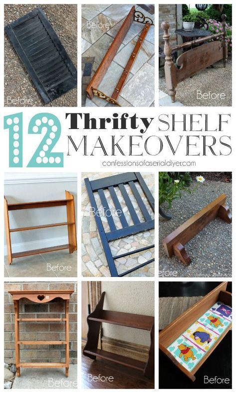 Shelf Makeover, Thrift Store Makeover, Thrift Store Diy, Diy Regal, Antique Shelves, Thrift Store Crafts, Upcycle Decor, Repurposed Items, Diy Makeover