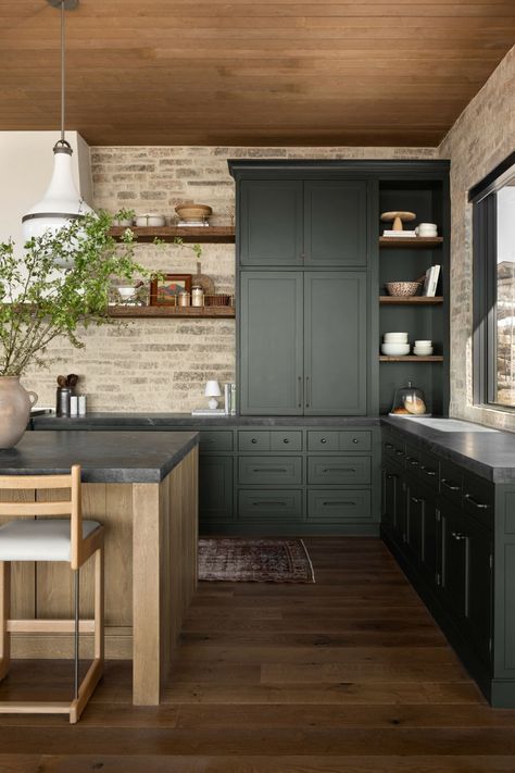 The Summit Estate Paint Guide - Studio McGee Home Wall Colour, The Mcgee Home, Moody Kitchen, Mcgee Home, Modern Mountain Home, Modern Rustic Interiors, Studio Mcgee, Kitchen Cabinetry, Green Kitchen