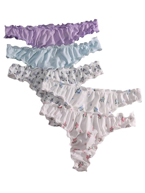 PRICES MAY VARY. Soft panty set for women, 5pack, low rise, floral print, frill trim, textured, multicolor, casual but striking and attractive Fabric is slightly stretchy, but it is soft, breathable and cozy, soft fabric offers skin-friendly touch, super comfy to wear Stylish and popular item designed for underwear, suitable for any occasions in daily life. Floral print or solid, choose as you like Frill trim adds sparkle, shows your vitality and charming. Match perfectly with all types of cloth Panties Design, Singer Dr, Mha Dr, Spa Luxury, Dr Closet, Clothes Brand, Lingerie Sets, Lounge Lingerie, Lingerie Panties