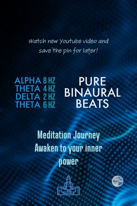 Start a meditation journey with these Pure Binaural Beats ✨ Alpha 8 HZ ✨ Theta 4HZ ✨ Delta 2 HZ ✨ Theta 6HZ waves ✨ Slow down 🦥 Catch some dreams �💤 Awaken to your inner power 💫 This 22 minutes journey starts at Alpha state 8HZ, slowes down to Theta 4HZ, then to Delta 2 HZ and goes back to Theta 6HZ Watch on YouTube and save the pin for later! Enjoy! Theta Waves, Binaural Beats, Inner Power, Slow Down, Youtube Videos, Meditation, Moon, Pure Products, Quick Saves