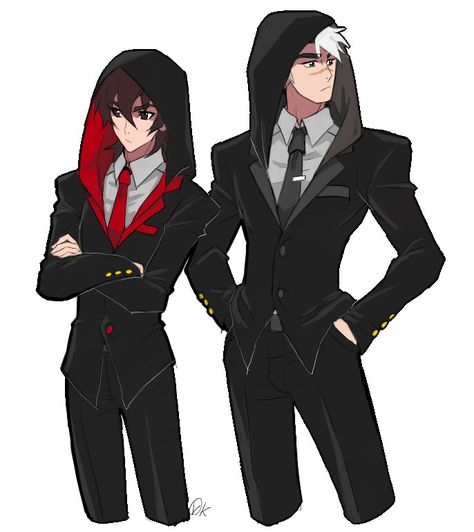 Red and Black- Keith and Shiro in hooded tuxedos from Voltron Legendary Defender Two People, Hands On, The Story, Red, Black