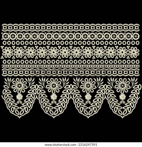 Boring Border Embroidery, Seamless Embroidery Pattern, Shifli Embroidery Designs, Boring Embroidery Design, Schiffli Embroidery Design, Schiffli Borders, Embroidery Border Patterns, Border Lace Design, Embroidery Designs Border