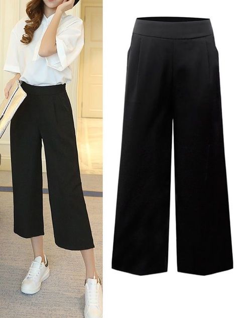 Wide Pants Outfit, Culottes Outfit, Pants Outfit Work, Wide Legged Pants, Wide Leg Pants Outfit, Muslimah Outfit, Casual Hijab Outfit, Pants Elastic Waist, Fashion Attire