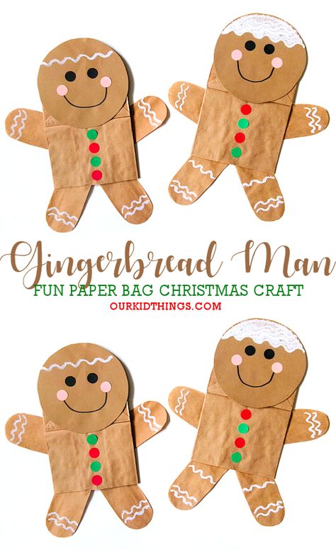 Paper Bag Crafts Christmas, Paper Gingerbread Man Craft, Gingerbread Man Craft Preschool, Gingerbread Man Toddler Activities, The Gingerbread Man Craft, Preschool Cookie Craft, Gingerbread Men Crafts Preschool, Paper Bag Gingerbread Man, Gingerbread Crafts For Preschoolers