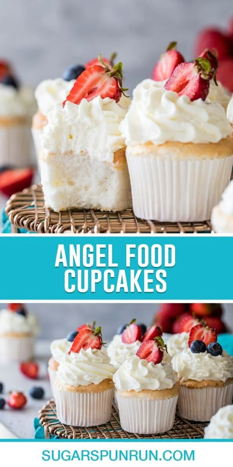 Angel Food Cake Cupcakes, Simple Whipped Cream, Angel Food Cupcakes, Food Cupcakes, Whipped Cream Frosting, Homemade Whipped Cream, Cream Frosting, Angel Food Cake, Dessert Cupcakes