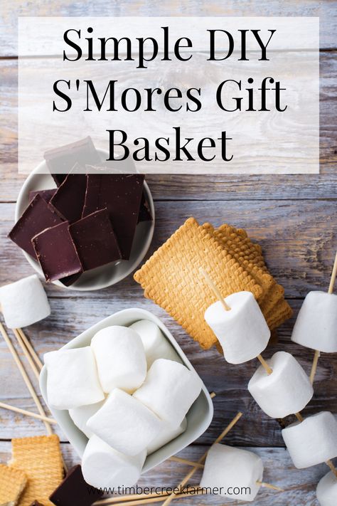 A DIY S’Mores Gift Basket is a perfect homemade gift to give to friends and family any time of the year. Check out this quick and easy gift basket idea that everyone will love. Smores Gift Basket Ideas Diy Kits, Smore Kit Gift Basket, S’mores Gift Basket Diy, S’mores Basket Ideas, Smore Gift Basket, S’more Gift Basket Ideas, S’mores Gift Basket Ideas, S'more Gift Basket, S'more Gift Basket Ideas