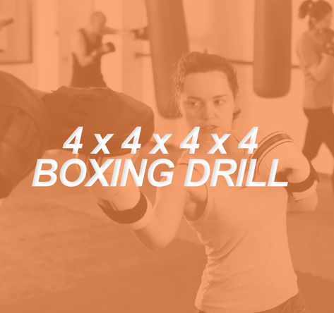 The 4 x 4 x 4 x 4 Drill is a boxing workout class that incorporates challenging cardio along with core integration with boxing technique. Boxing Class Ideas, Boxing Bootcamp Workout, Women’s Boxing Workout, Boxercise Class Ideas, Boxing Circuit Workout, Boxing Combos For Beginners, Boxing Drills Workouts, Rock Steady Boxing Exercises, Kickboxing Women Aesthetic