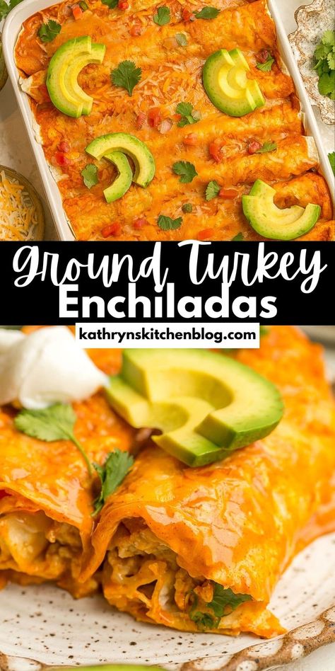 Ground Turkey Enchiladas Turkey Enchiladas Healthy, Ground Turkey Enchiladas, Turkey Meals, Enchiladas Healthy, Turkey Enchiladas, Fancy Dinner Recipes, Spicy Salsa, Mexican Dinner, Hearty Dinner