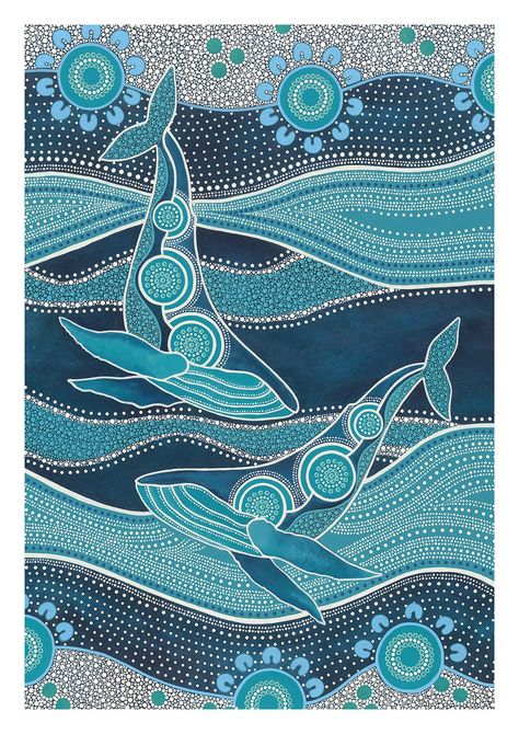 Dot Painting Animals, Whale Abstract, Folk Art Whale, Whales Art, Dolphins Art, Aboriginal Art Dot Painting, Whale Drawing, Indigenous Australian Art, Whale Illustration