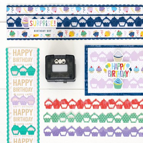 They're A Piece Of Cupcake To Make: Birthday Scrapbook Borders And DIY Card Creative Memories Birthday Layouts, Birthday Scrapbook Layouts, Scrapbooking Borders, Banana Peanut Butter, Cupcake Card, Sprinkle Cupcakes, Scrapbook Organization, Border Ideas, Card Creative