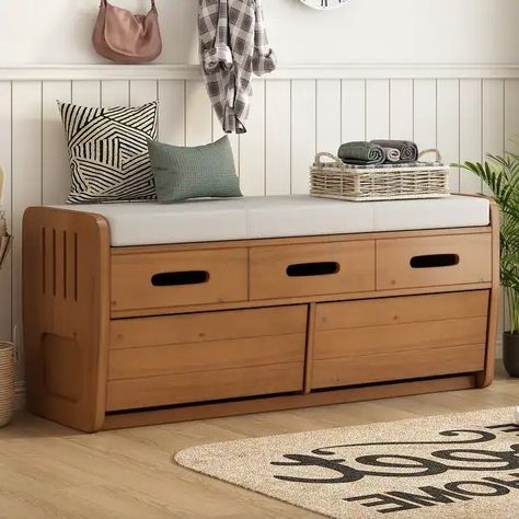 Rustic Storage Bench Shoe Bench with 2 Drawers and 3 False Drawers at the Top - Bed Bath & Beyond - 41209227 Hallway Storage Uk, Front Entry Hidden Storage, Ikea Entry Hack Entryway, Ebtryway Bench With Round Mirror, Small Entrance Hall Shoe Storage, Half Wall Entry Storage, Entry Way Dog Storage, Shoes Storage In Bedroom, Bedroom Bench With Shoe Storage