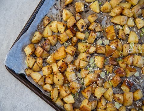 Garlic and Soy Roasted Potatoes | Australia - New Zealand Soy Sauce Garlic, Asian Sauces, Garlic Roasted Potatoes, Asian Sauce, Fried Beef, Fried Vegetables, Vegetable Stir Fry, Crockpot Recipes Easy, Oven Roast