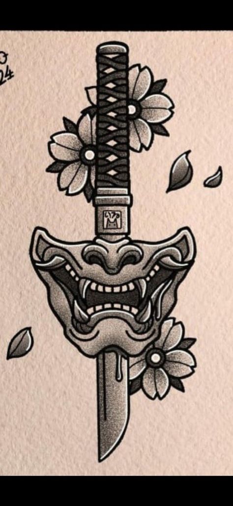 Samurai Tattoo Traditional, Mens Flash Tattoo, Trad Japanese Tattoo, Japanese Old School Tattoo, Traditional Samurai Tattoo, Traditional Japanese Samurai Tattoo, Traditional Tattoo Art Flash, Japanese Traditional Tattoo Flash, Traditional Knife Tattoo