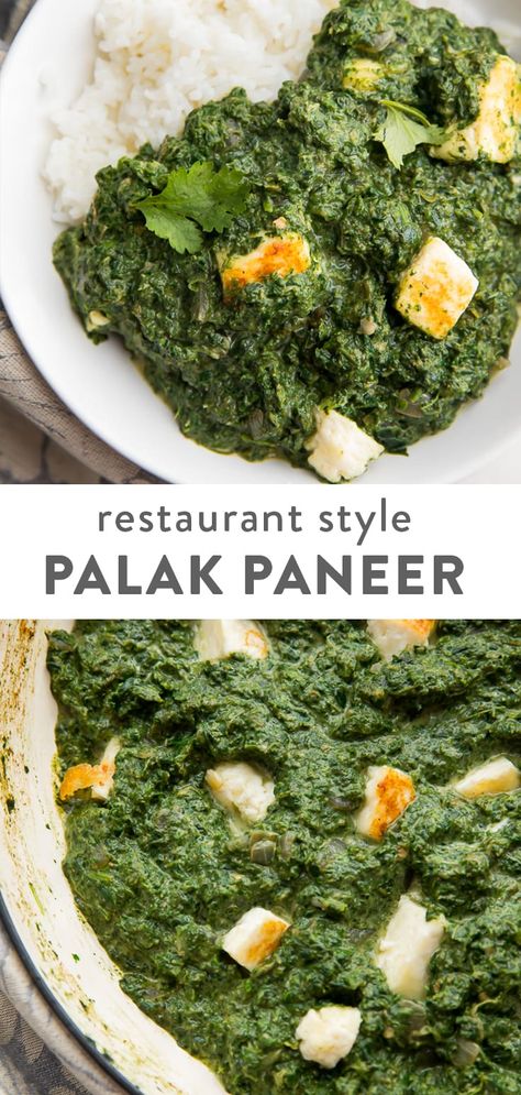 This palak paneer tastes just like the Indian restaurant! Rich and creamy, made from spinach and the creamy Indian cheese, paneer, this curry is a healthy vegetarian dinner that you'll fall in love with. Also known as saag paneer. #indian #vegetarian #indianfood #dinner #healthy Indian Cheese, Saag Paneer, Healthy Vegetarian Dinner, Vegetarian Curry, Paneer Recipes, Dinner Healthy, Indian Restaurant, Vegetarian Meals, Vegetarian Dinner