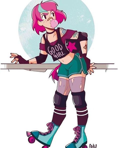 Roller Derby Character Design, Roller Derby Art, Evvi Art, Roller Derby Girls, Derby Girl, Roller Skaters, Roller Girl, Burton Snowboards, Skateboard Art