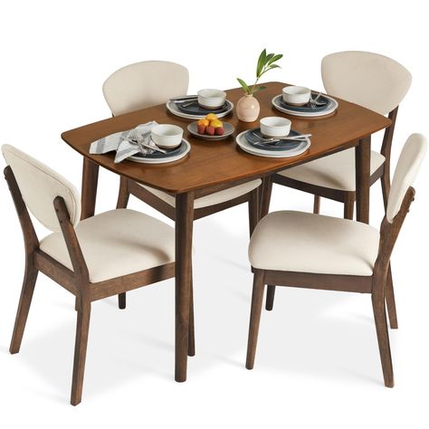 PRICES MAY VARY. MID-CENTURY MODERN DESIGN: This stylish set is ideal for dinette, kitchen, and dining areas, seating up to 4 people around a rectangular table perfect for family dinners, meals with friends, and more COMFORTABLE DINING: The seats and backrests are padded with thick foam and covered with appealing, neutral-colored linen that fuses comfort and style perfectly REAL WOOD CONSTRUCTION: Carefully crafted with solid rubberwood legs under a beautiful wood-grain veneer tabletop with curv Mid Century Modern Dining Set, Modern Dining Set, Mid Century Modern Table, Home Apartment, Mid Century Modern Dining, 5 Piece Dining Set, Dining Sets Modern, Table Chair, Family Dinners