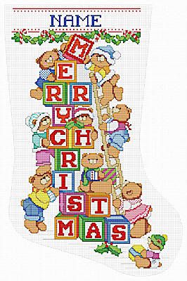 Kooler Design Studio - A Beary Merry Christmas Stocking - PDF Cross Stitch Christmas Stocking Pattern, New Grandbaby, Stocking Pattern Free, Cross Stitch Stocking, Cross Stitch Christmas Stockings, Stocking Designs, Vintage Christmas Stockings, Christmas Stocking Pattern, Cross Stitch For Kids